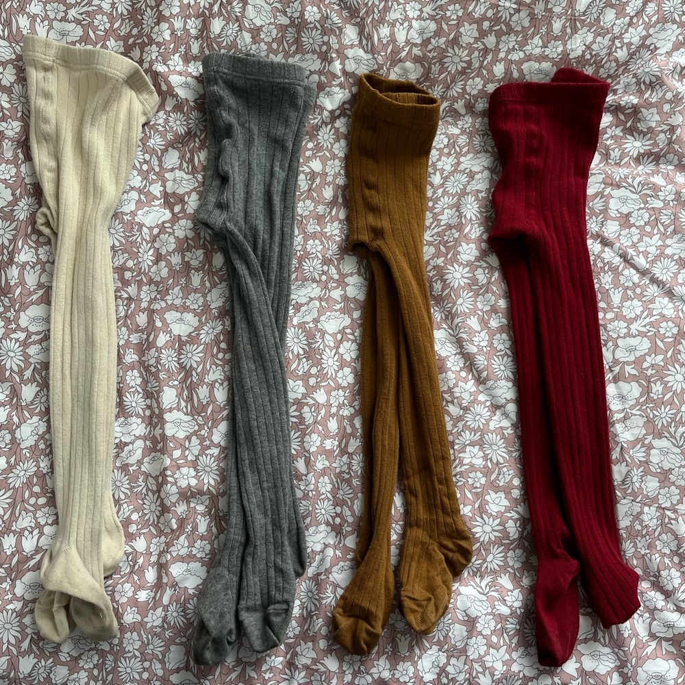 Set of Four Ribbed Knit Tights